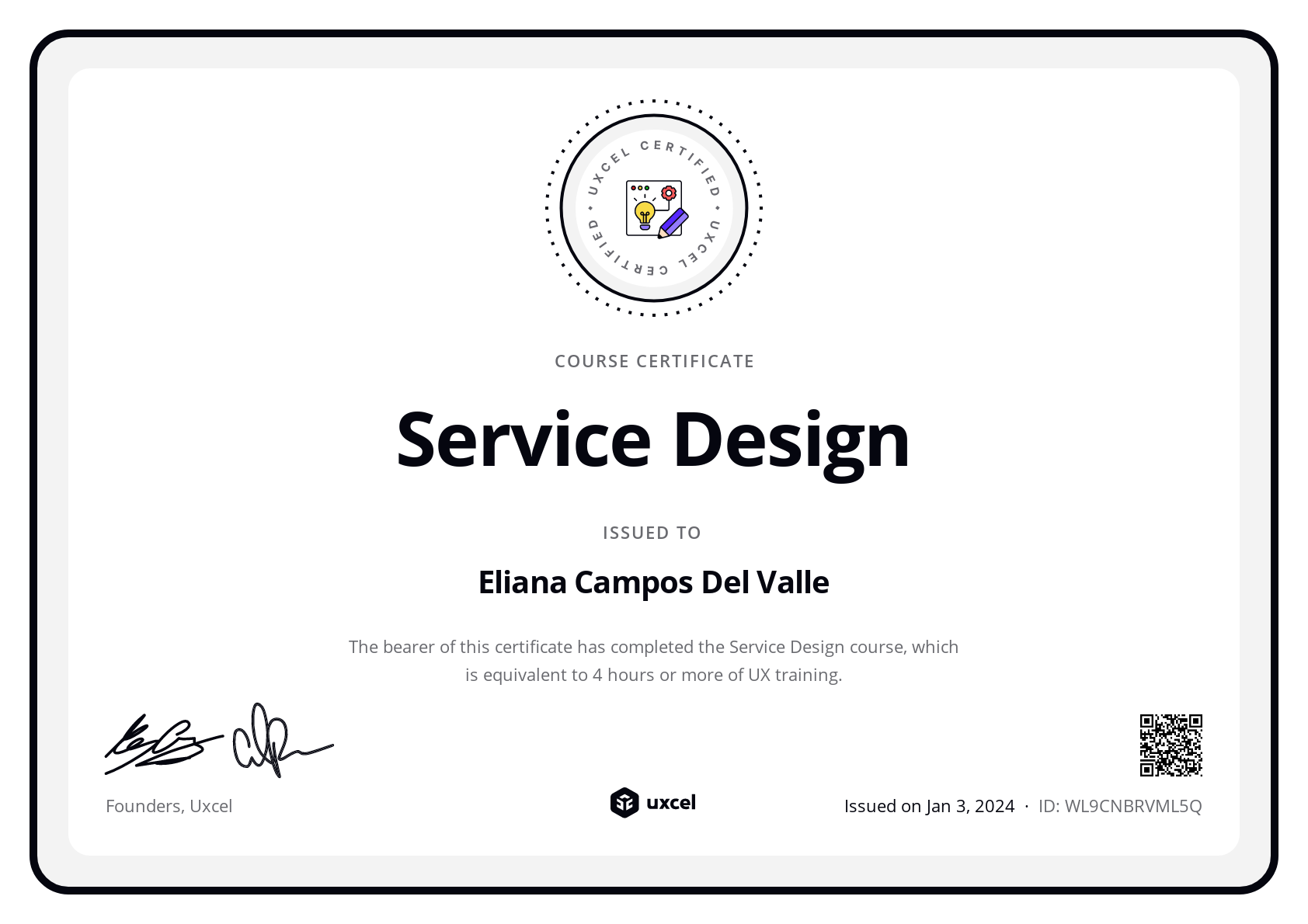 Eliana Campos Del Valle's certificate
